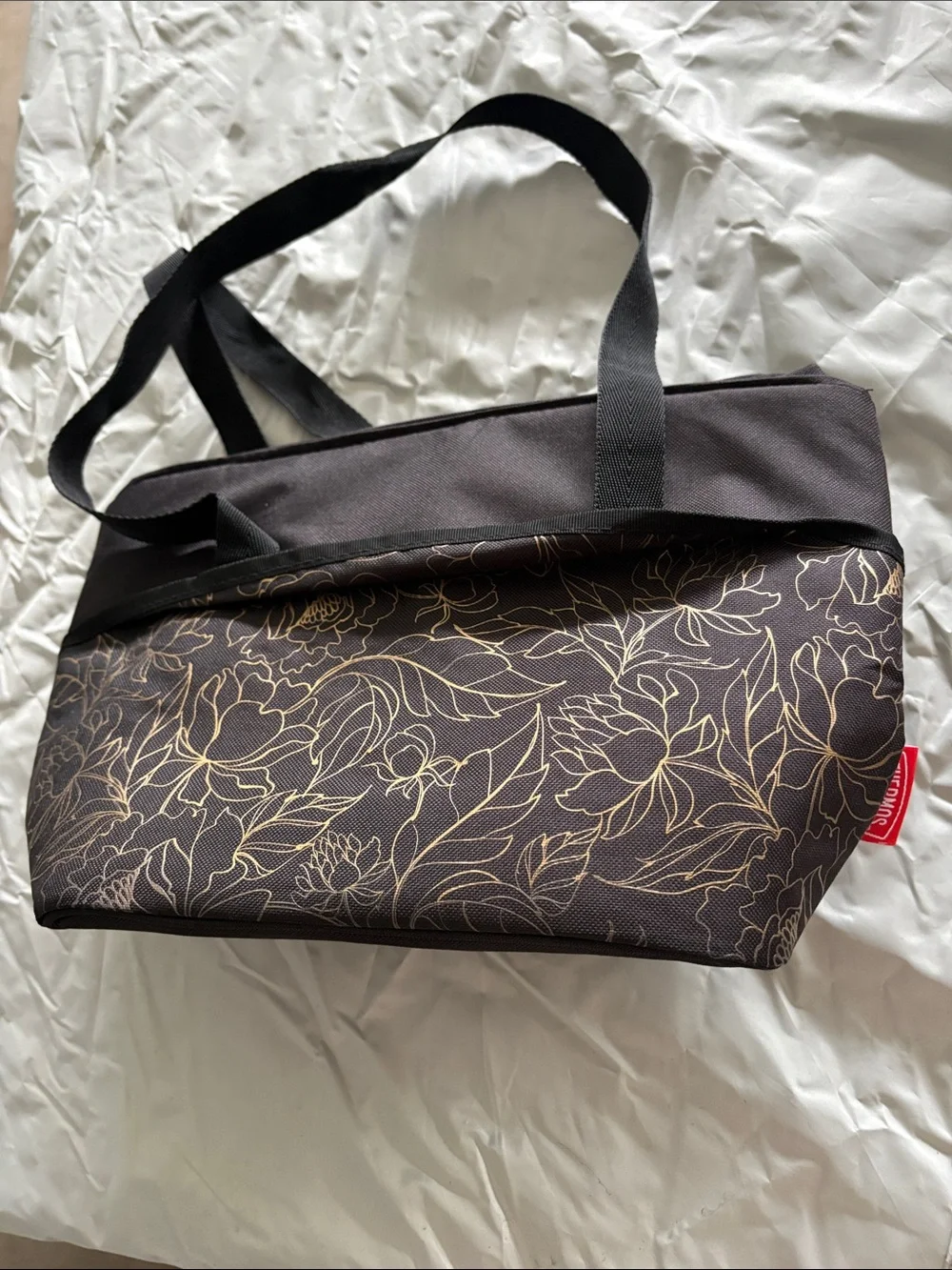 Everyday Floral Brown Tote with Black Straps